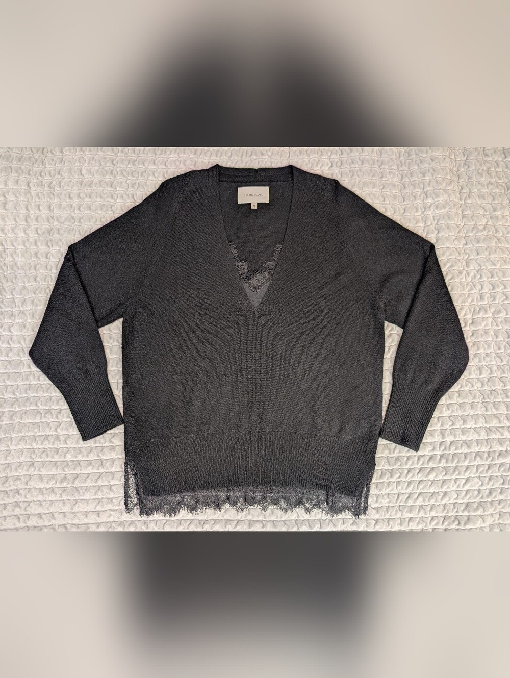 Brochu Walker Lace Vee Looker Pullover Wool & Cashmere Sweater $398 Black Medium